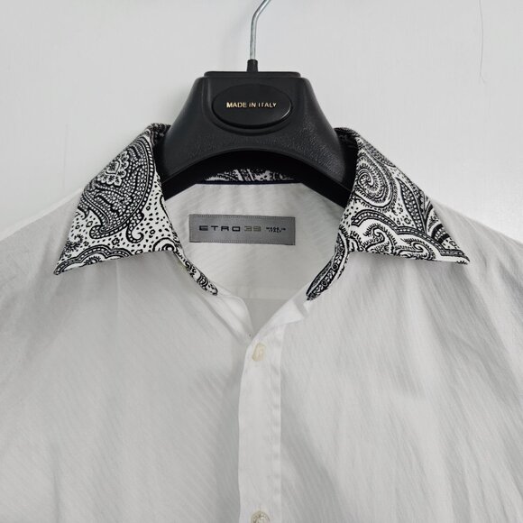 Etro SPA Contrast Paisley Collar & Cuffs Dress Shirt – Size 39 (US M), White - Picture 8 of 11